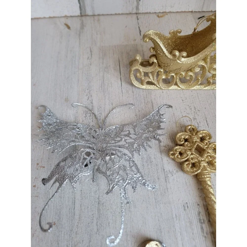 Unique glitter butterfly sleigh angel‎ tree ornament Xmas set